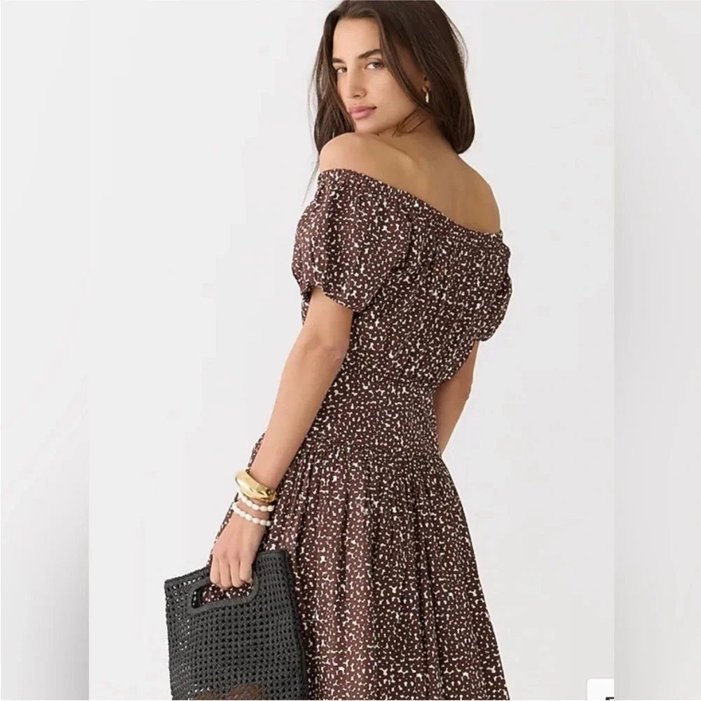NEW J. Crew Drop Waist Cotton Poplin Mini Mocha Floral Dress